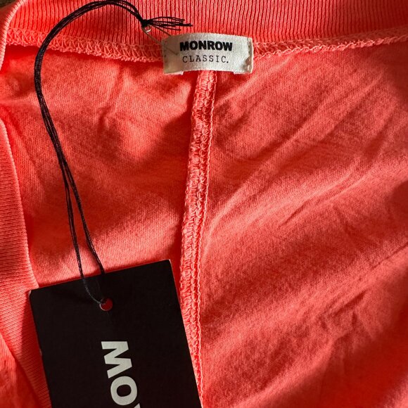 Monrow Neon Orange Cotton T-Shirt Womens Size S V Neck - Picture 4 of 7
